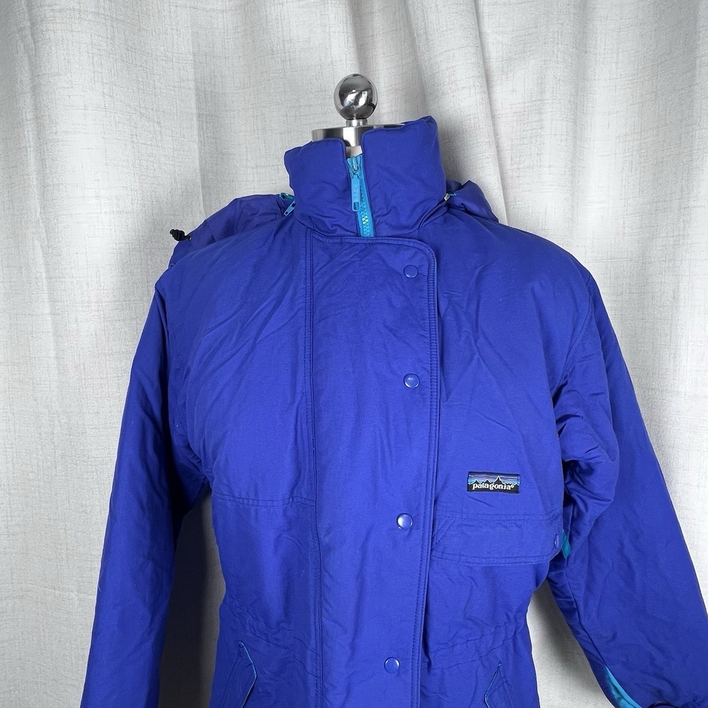 Vintage 90s Patagonia Insulated Parka Coat Jacket Hooded 10 Blue Ski Snow Board - Picture 2 of 15